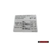 Original VW Data Plate For Tyre Pressure - 6Q0010473K