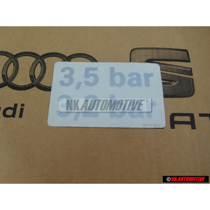 Original VW Data Plate For Tyre Pressure - 7D0010208R
