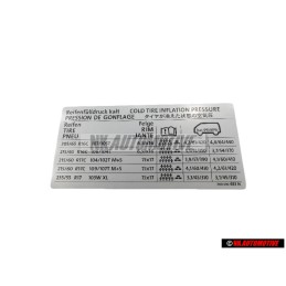 Original VW Data Plate For Tyre Pressure - 7H0010483N