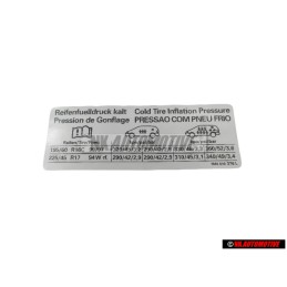 Original VW Data Plate For Tyre Pressure - 7M3010376L