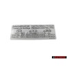 Original VW Data Plate For Tyre Pressure - 7M3010376L