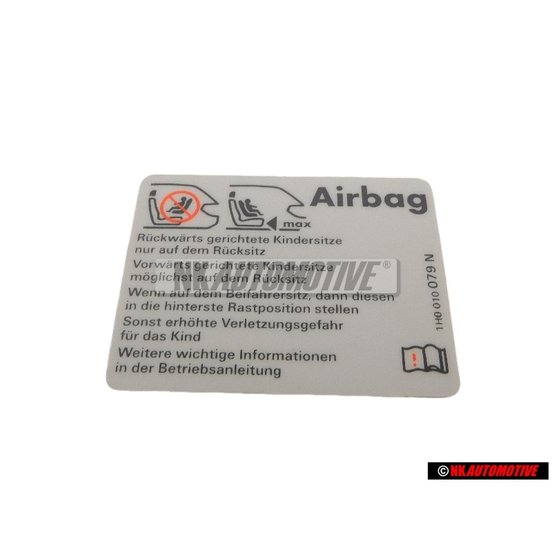 Original VW Sticker 'Airbag' When Using Child'S Seat - 1H0010079N
