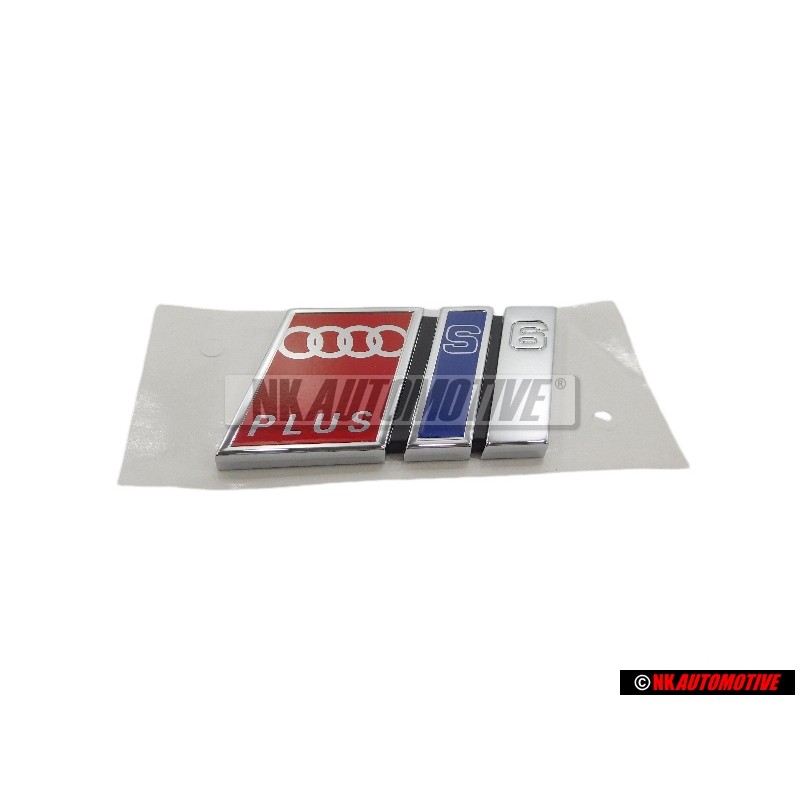 Original Audi S6 PLUS Rear Boot Badge Emblem Chrome Blue Red - 4A9853735C 2ZZ