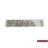 Original VW Sticker Unleaded 95 OCT - 034010006C