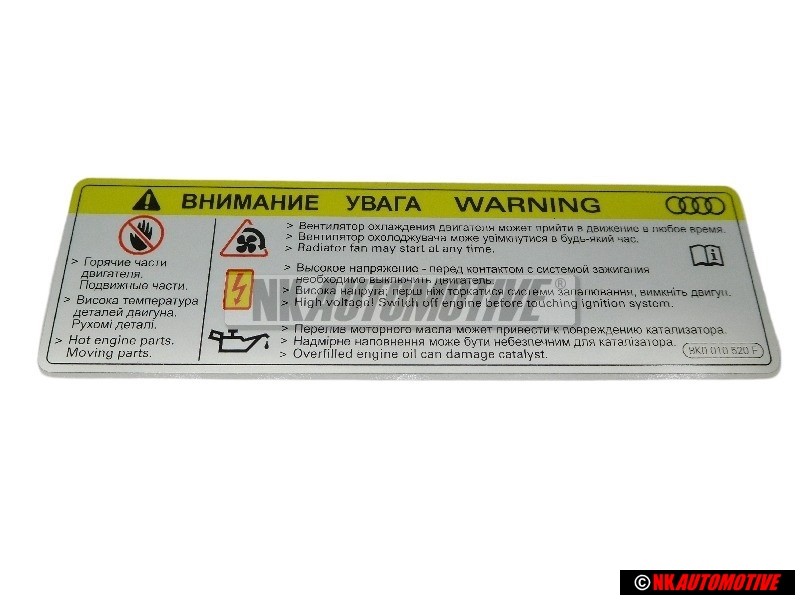 Original Audi Sign 'Caution' High Voltage, Turn Off Engine - 8K0010520F