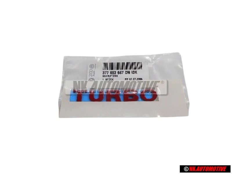 Original VW TURBO Side Badge Emblem Red - 377853687DNI3K