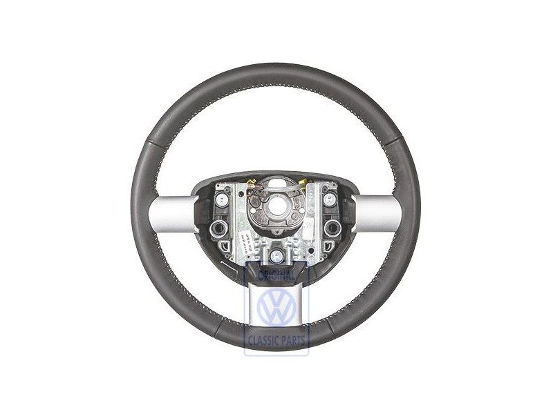 Original VW Steering Wheel (Leather) Black/White - 1C0419091DGYXX