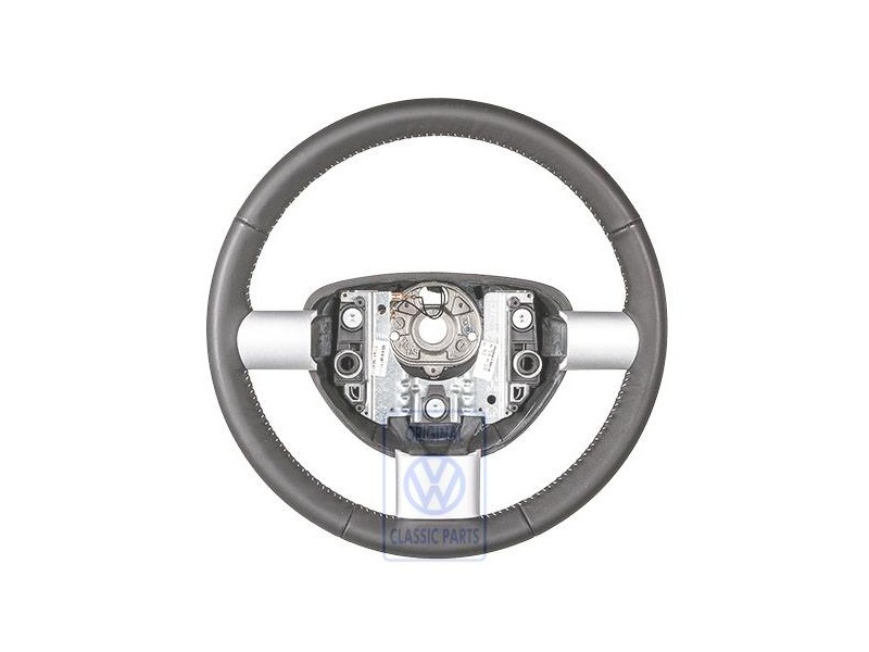 Original VW Steering Wheel (Leather) Black/White - 1C0419091DHYXX