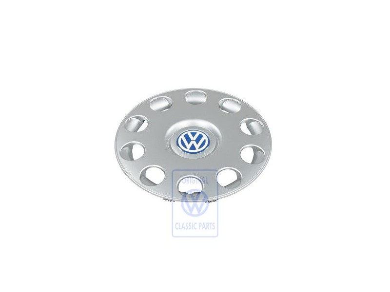 Original VW Hub Cap Bright Silver/Blue/White - 1C0601147E HRN