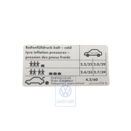 Original VW Data Plate For Tyre Pressure - 1E0010076N