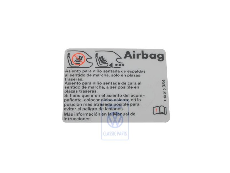 Original VW Sticker 'Airbag' When Using Child'S Seat - 1H0010084