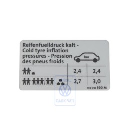 Original VW Data Plate For Tyre Pressure - 1T0010390M