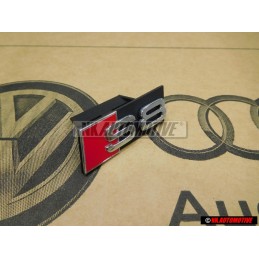 Original Audi S8 Front Grill Badge Emblem Black Chrome Red - 4D0853736D 2ZZ