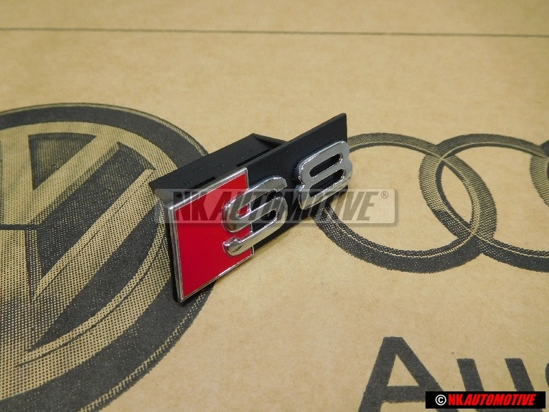 Original Audi S8 Front Grill Badge Emblem Black Chrome Red - 4D0853736D 2ZZ